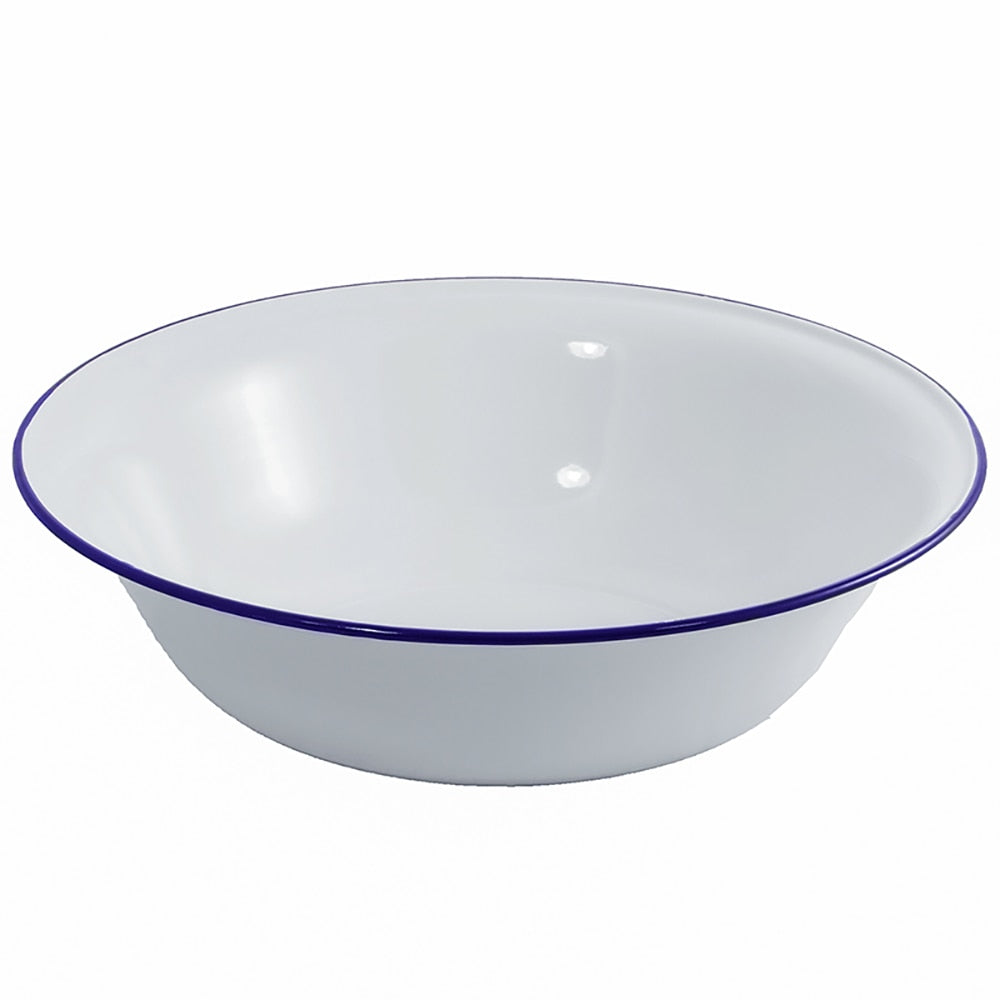 Falcon Enamel Wash Basin 40cm - White with Blue Rim