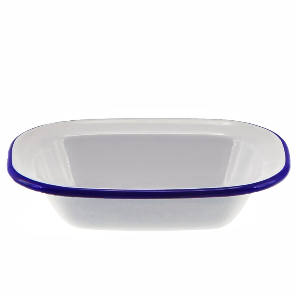 Falcon Enamel Oblong Pie Dish 16cm - White with Blue Rim