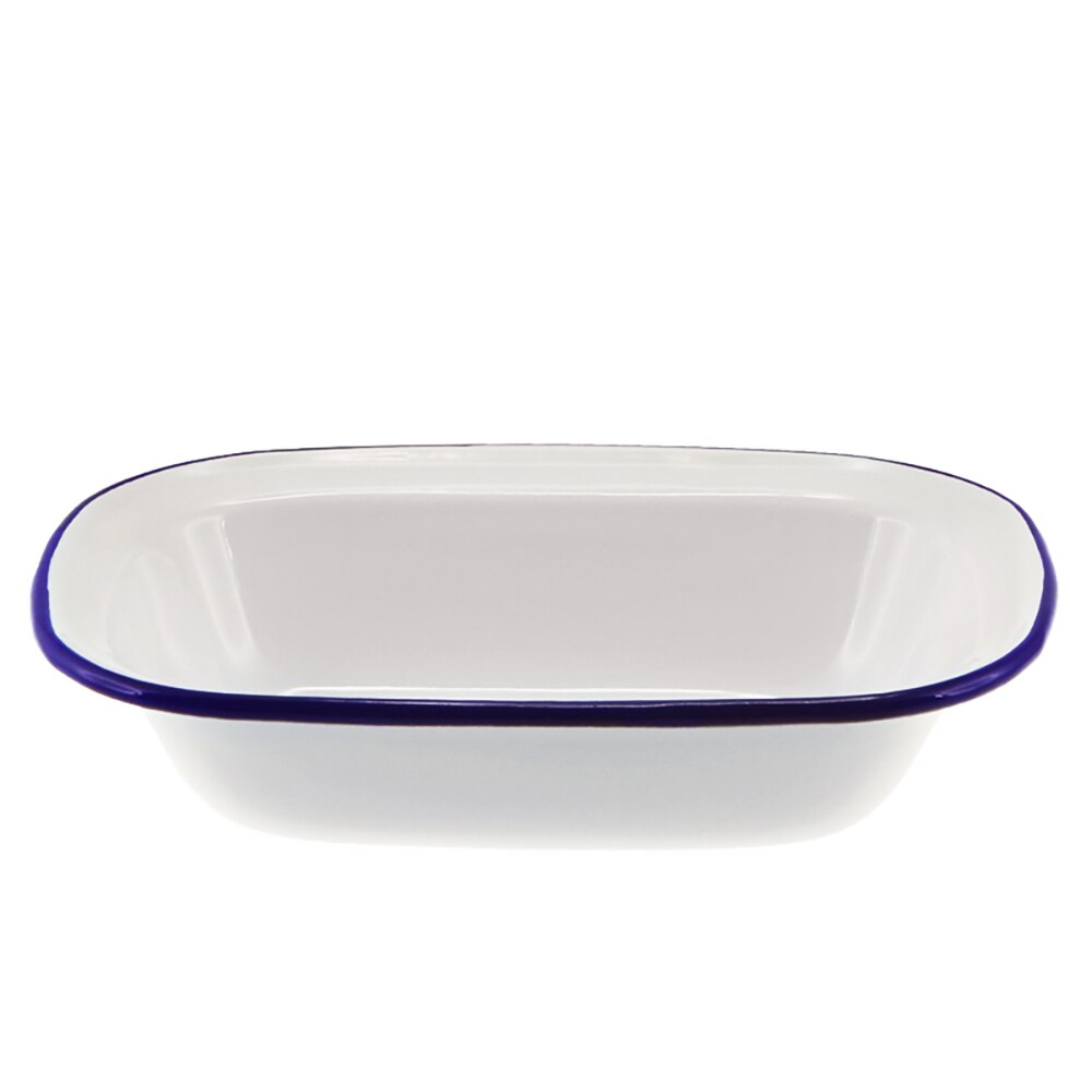 Falcon Enamel Oblong Pie Dish 20cm - White with Blue Rim