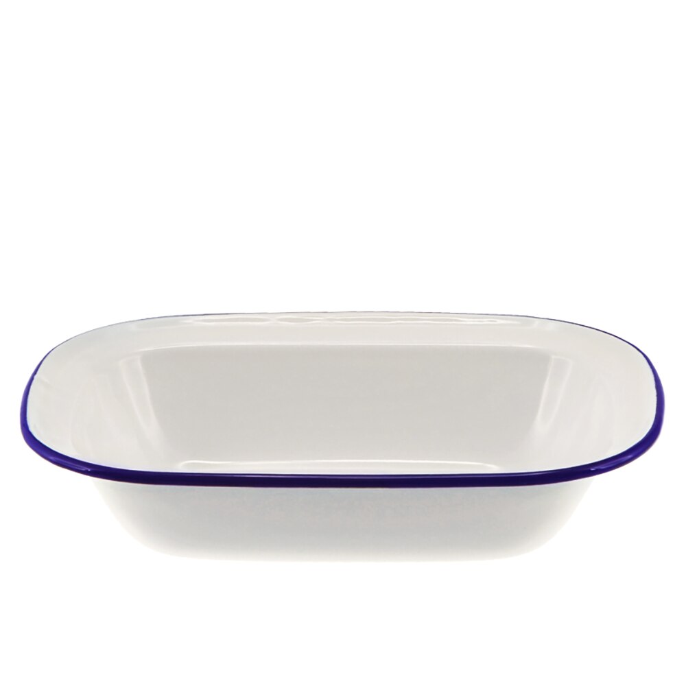 Falcon Enamel Oblong Pie Dish 24cm - White with Blue Rim