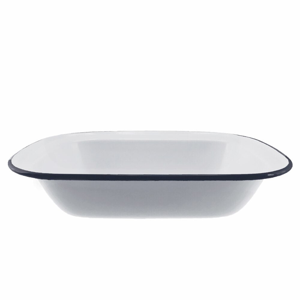 Falcon Enamel Oblong Pie Dish 28cm - White with Black Rim