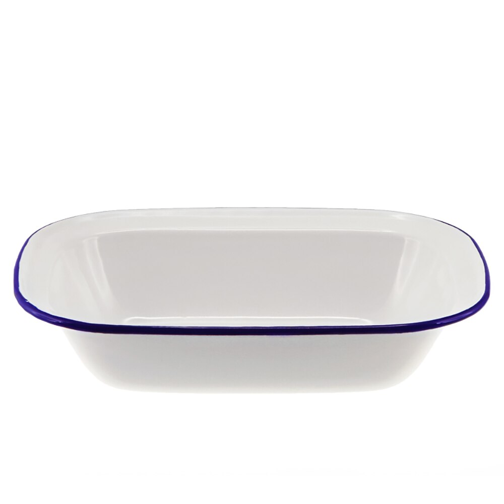 Falcon Enamel Oblong Pie Dish 28cm - White with Blue Rim