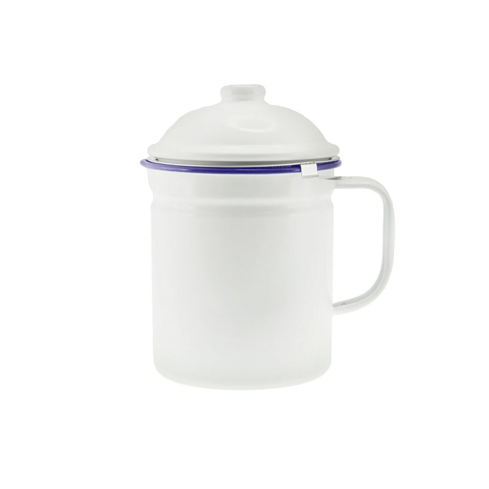 Falcon Enamel Dripping Container 13cm (1.2L) - White with Blue Rim