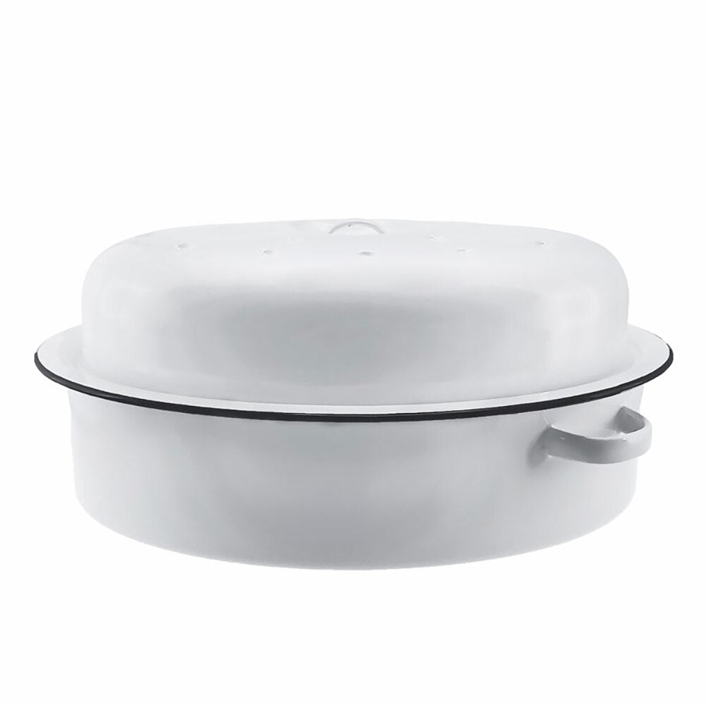Falcon Enamel Oval Roaster 38cm (6L) - White with Black Rim