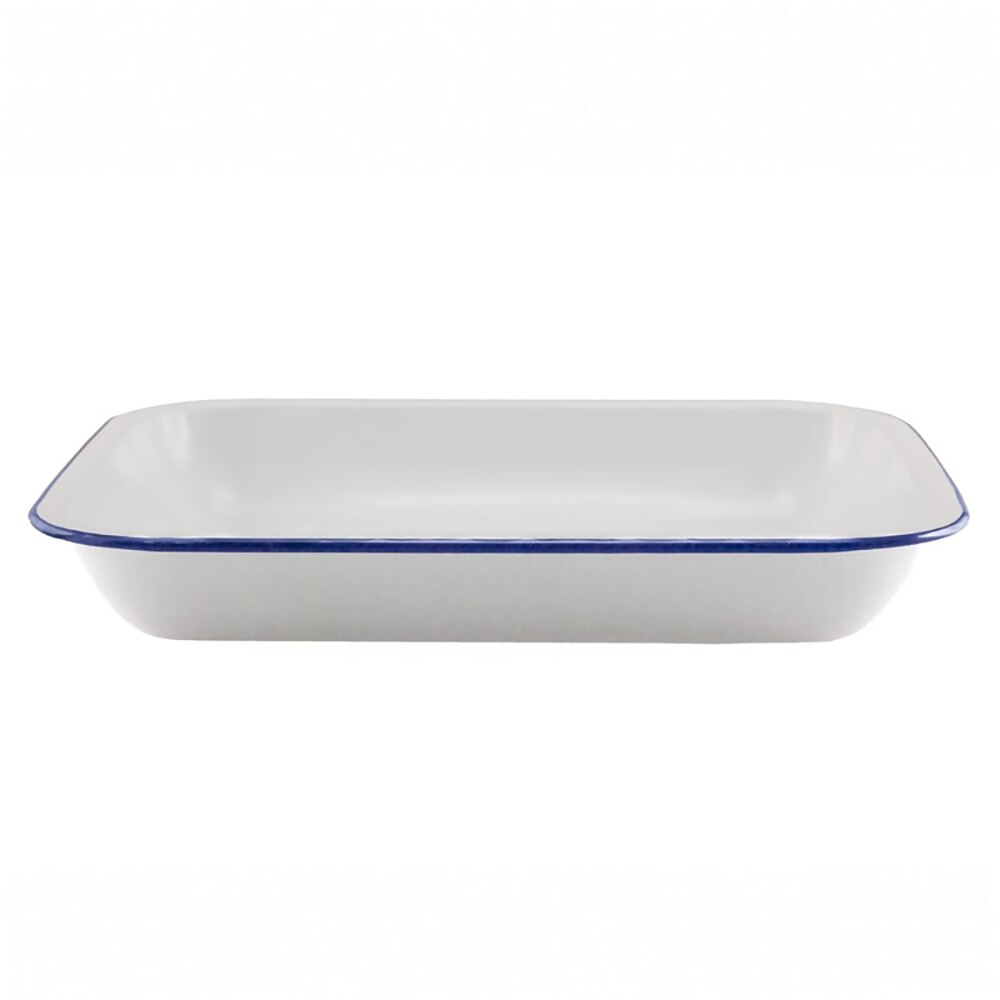 Falcon Enamel Bake Pan 37cm (3.5L) - White with Blue Rim