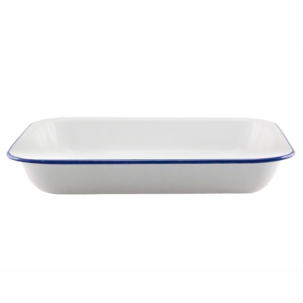 Falcon Enamel Bake Pan 31cm (2L) - White with Blue Rim