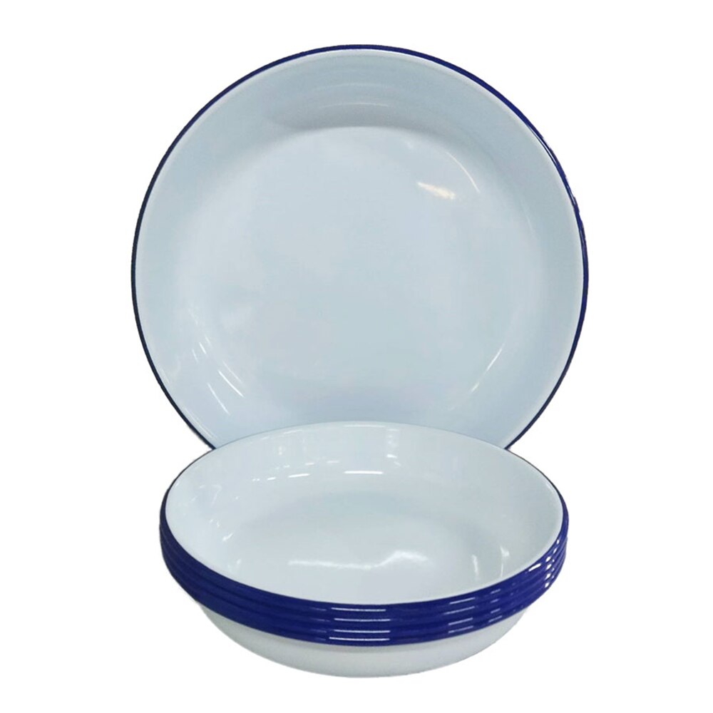 Falcon Enamel 5 Piece Pasta Bowl Set - White with Blue Rim