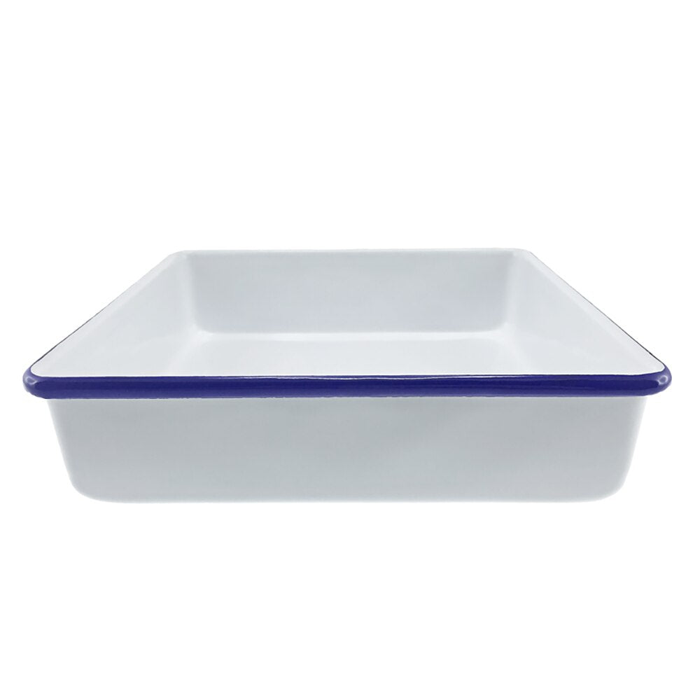 Falcon Enamel Brownie/Cake Pan 24cm - White with Blue Rim