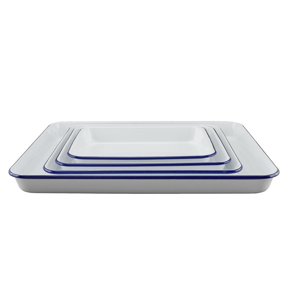 Falcon Enamel 4 Piece Baking Tray Set - White with Blue Rim