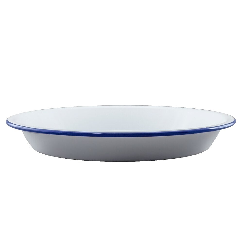 Falcon Enamel Pie Plate 30cm - White with Blue Rim