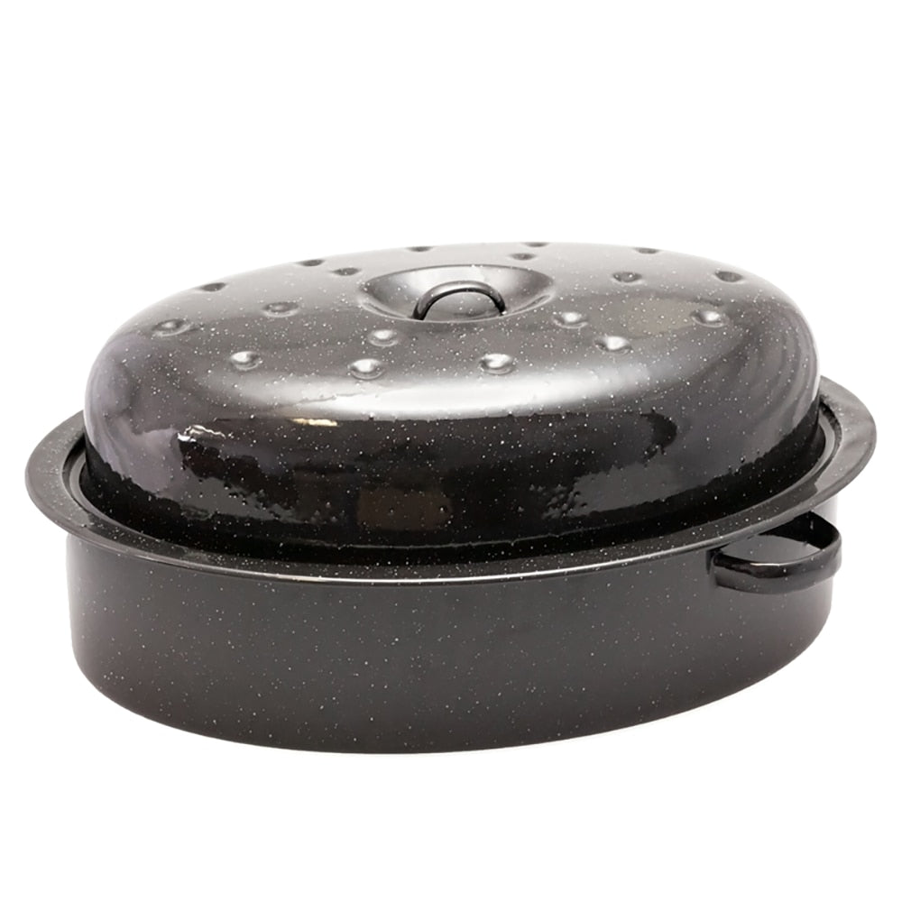 Falcon Enamel Oval Roaster 38cm (6L) - Black with White Speckle