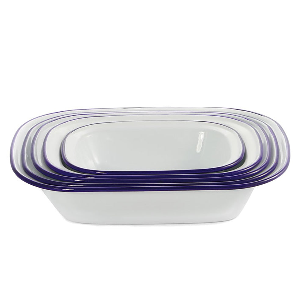 Falcon Enamel 5 Piece Oblong Pie Dish Set 20 (24/26/28/30cm) - White with Blue Rim