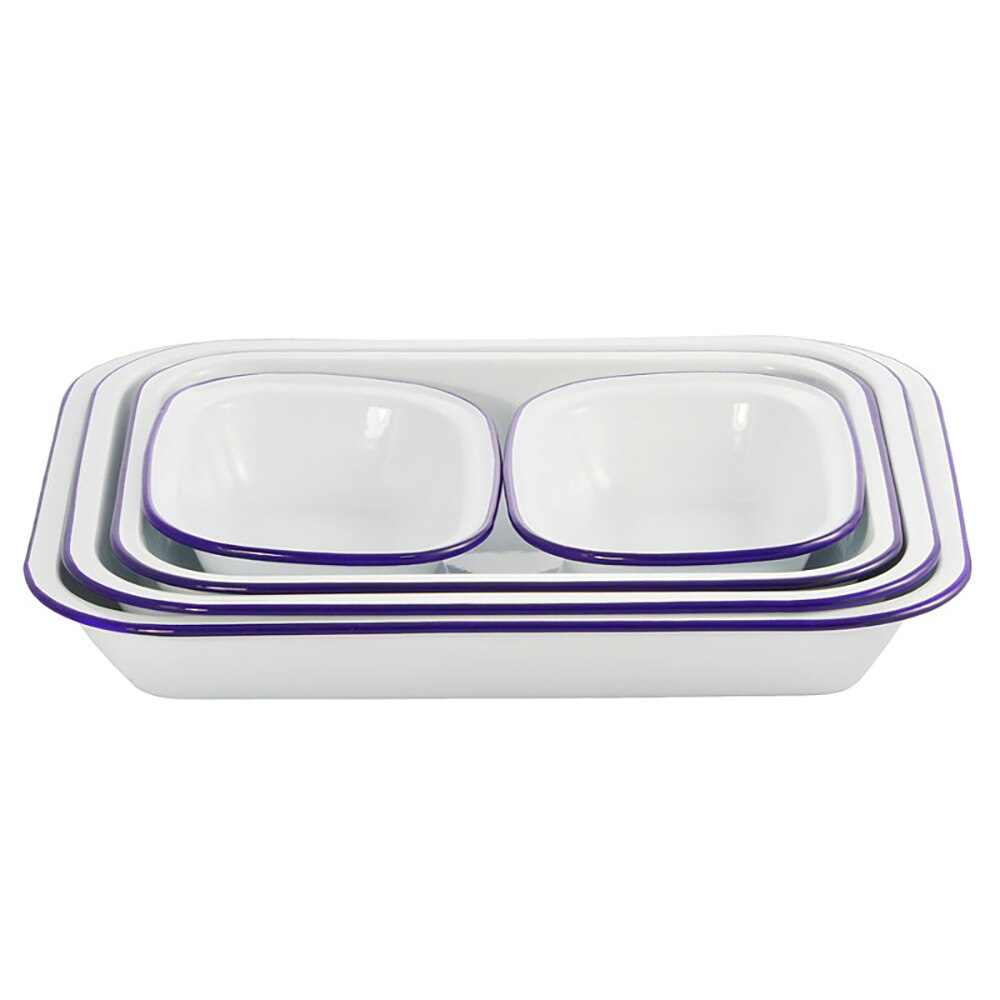 Falcon Enamel 5 Piece Bake Set - White with Blue Rim