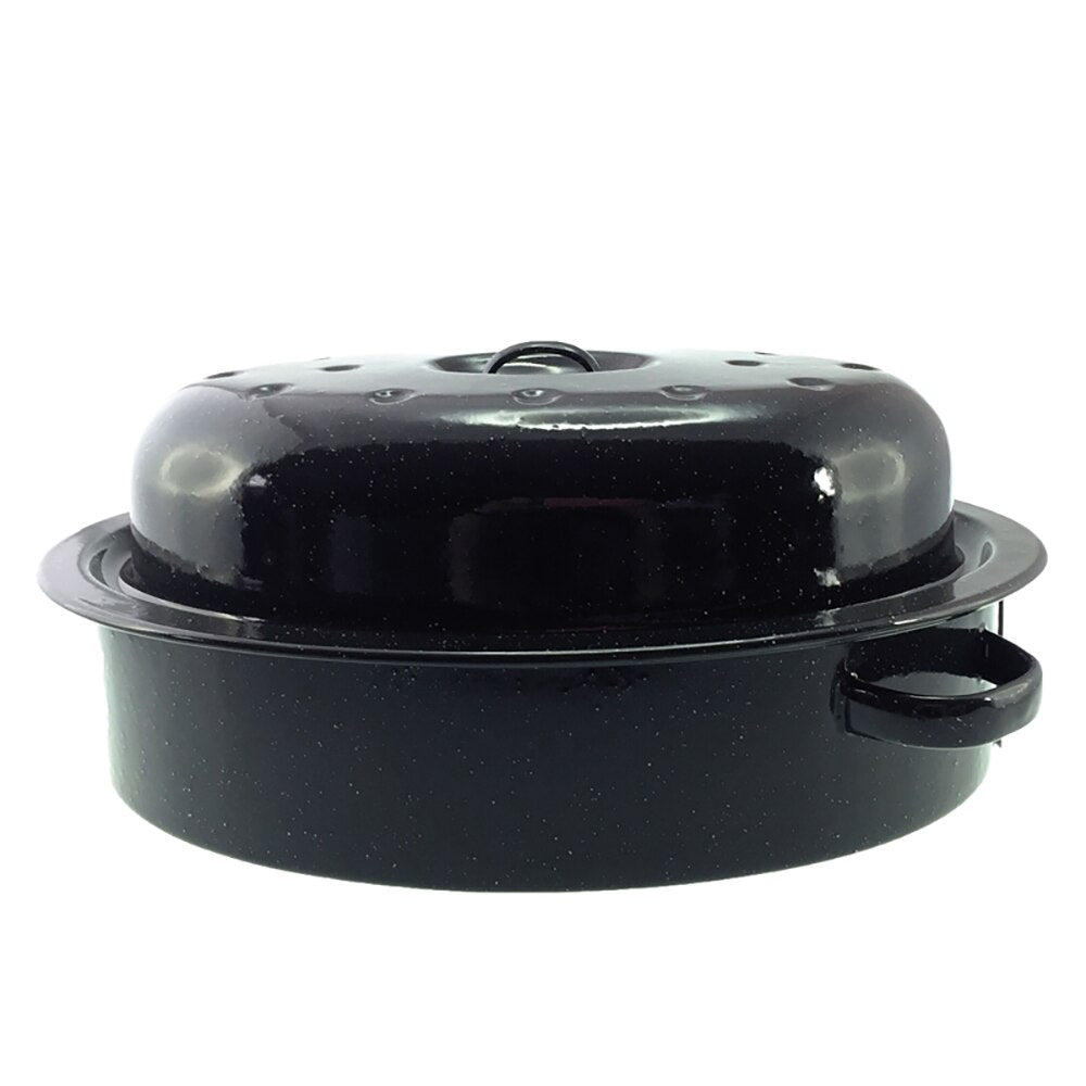 Falcon Enamel Oval Roaster 32cm (3L) - Black with White Speckle