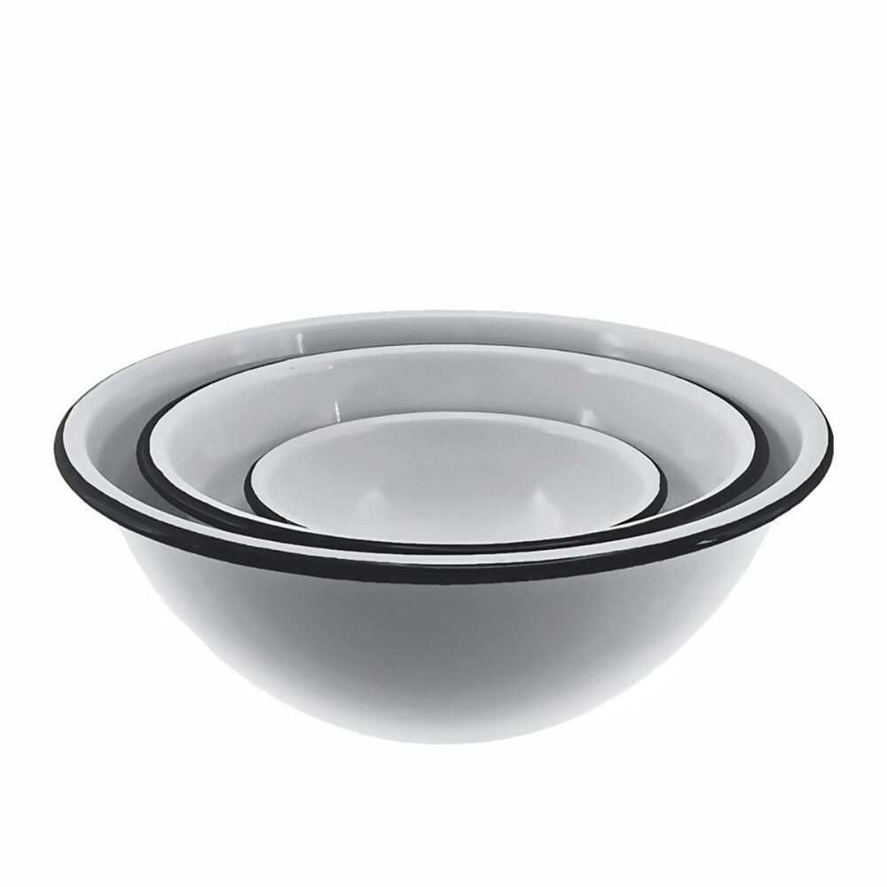 Falcon Enamel 3 Piece Mixing Bowl Set 14 (20/24cm) - White with Black Rim