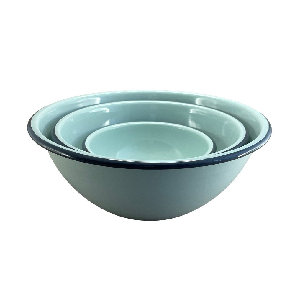 Falcon Enamel 3 Piece Mixing Bowl Set 14 (20/24cm) - Duck Egg Blue with Grey Rim
