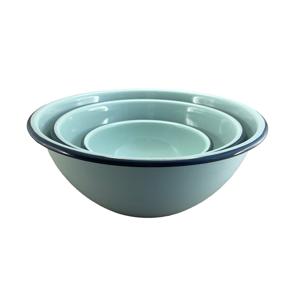 Falcon Enamel 3 Piece Mixing Bowl Set 14 (20/24cm) - Duck Egg Blue with Grey Rim