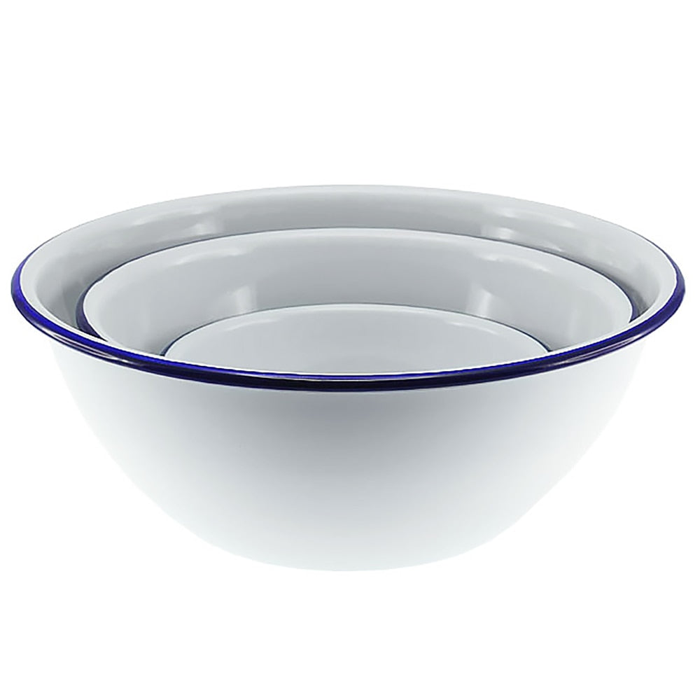 Falcon Enamel 3 Piece Mixing Bowl Set 14 (20/24cm) - White with Blue Rim