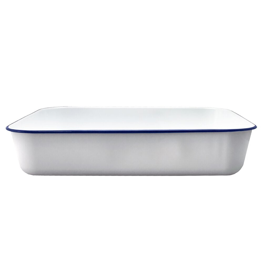 Falcon Enamel Deep Roasting Pan 41cm (7.5L) - White with Blue Rim