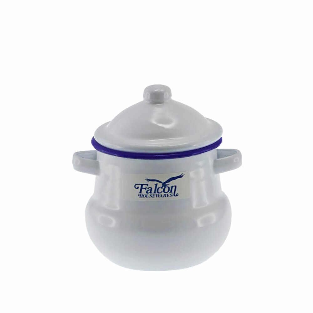 Falcon Enamel Sugar Pot 10cm - White with Blue Rim
