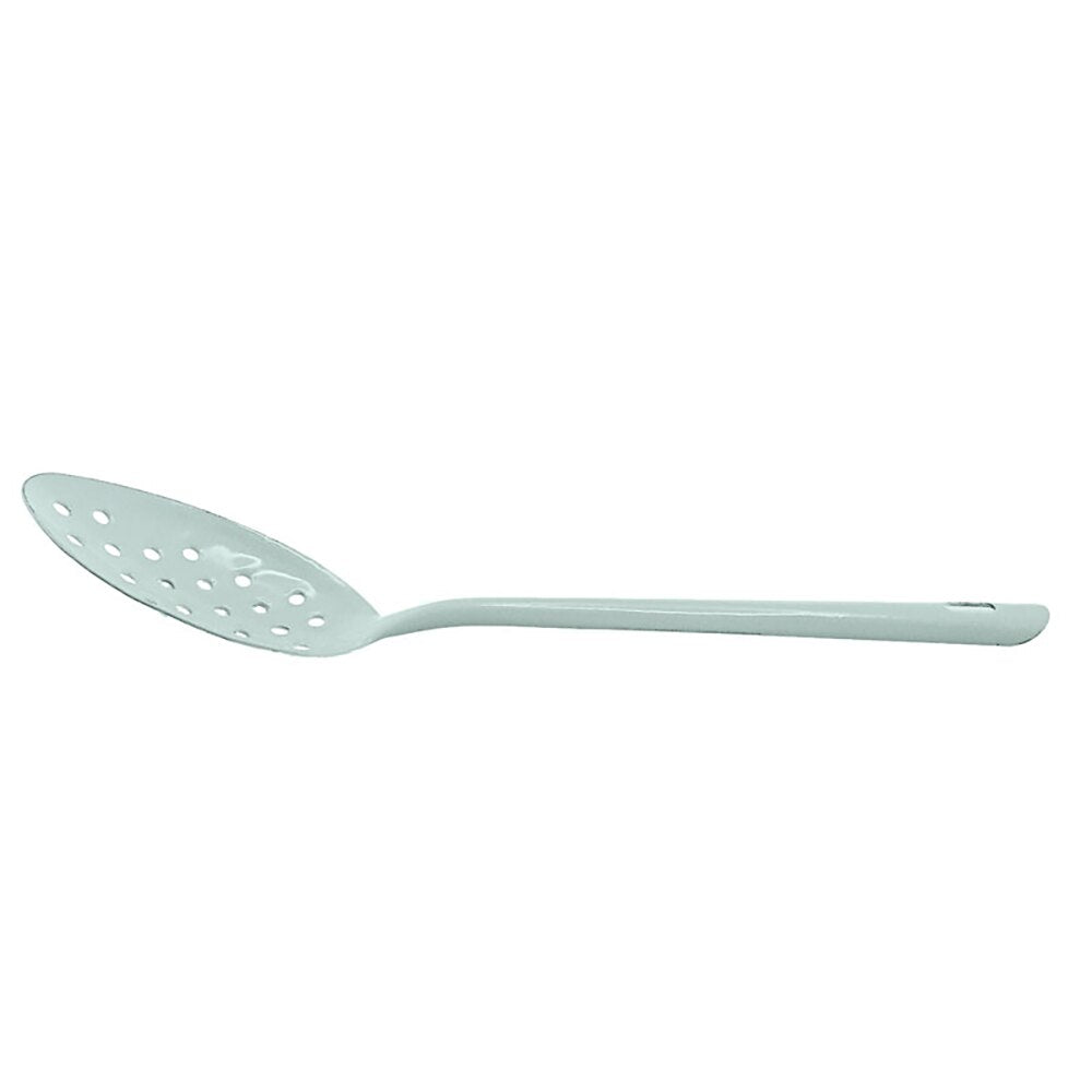 Falcon Enamel Perforated Spoon 30cm - Duck Egg Blue with Grey Rim
