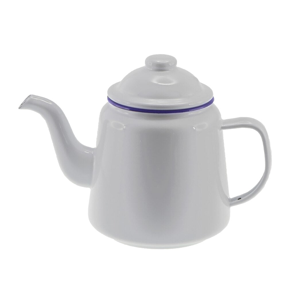 Falcon Enamel Teapot 12cm (950ml) - White with Blue Rim