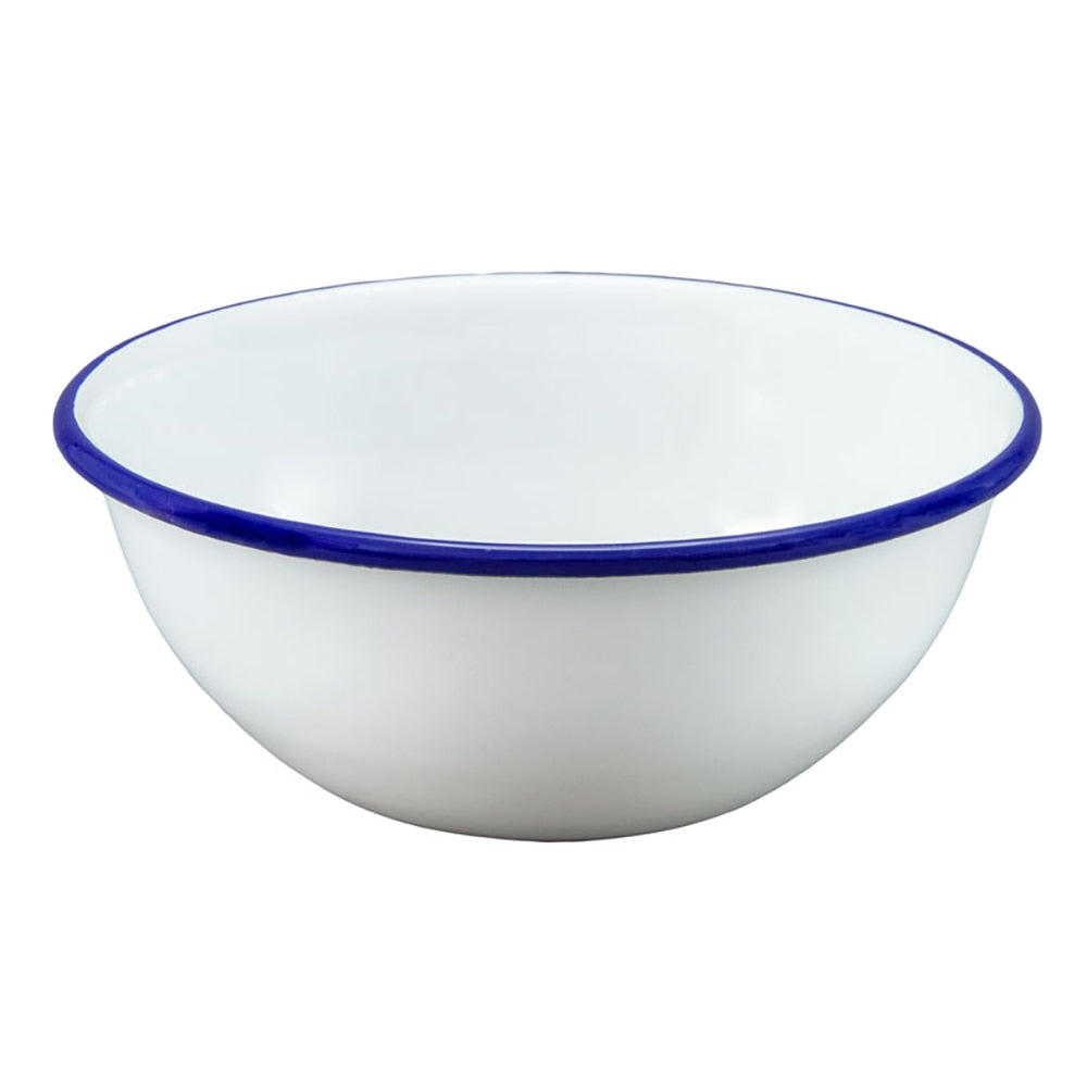 Falcon Enamel Cereal/Mixing Bowl 650ml 14cm - White with Blue Rim