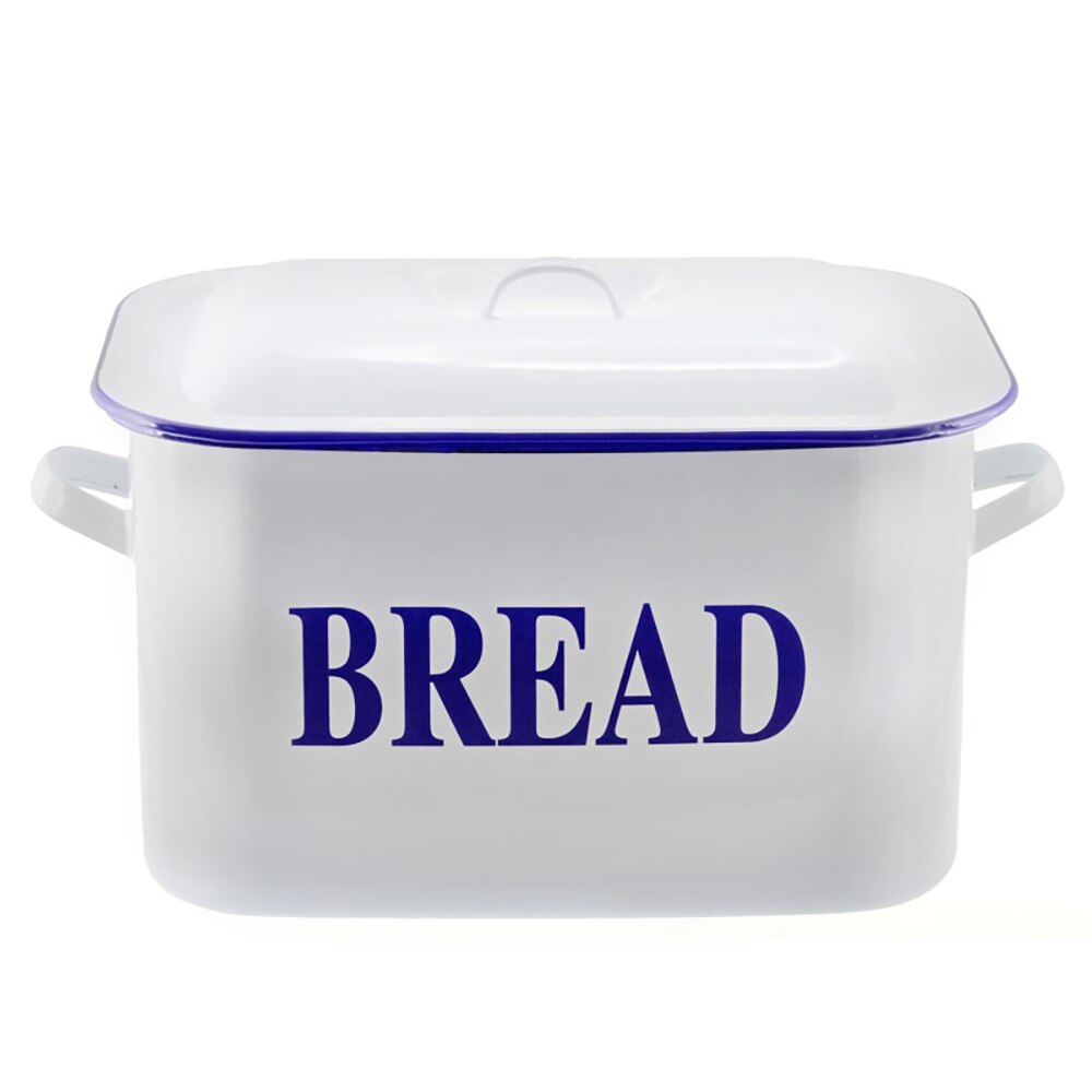Falcon Enamel Bread Bin 20cm - White with Blue Rim