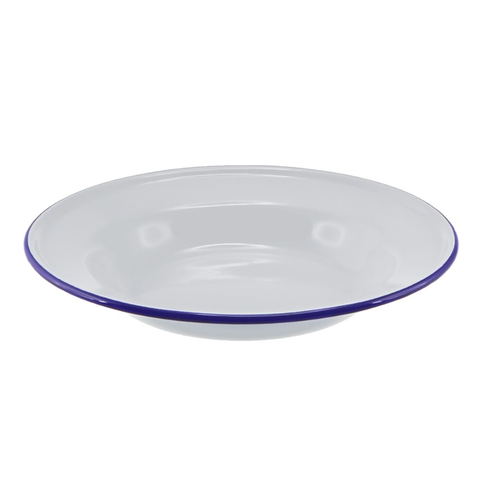 Falcon Enamel Soup Plate 24cm - White with Blue Rim