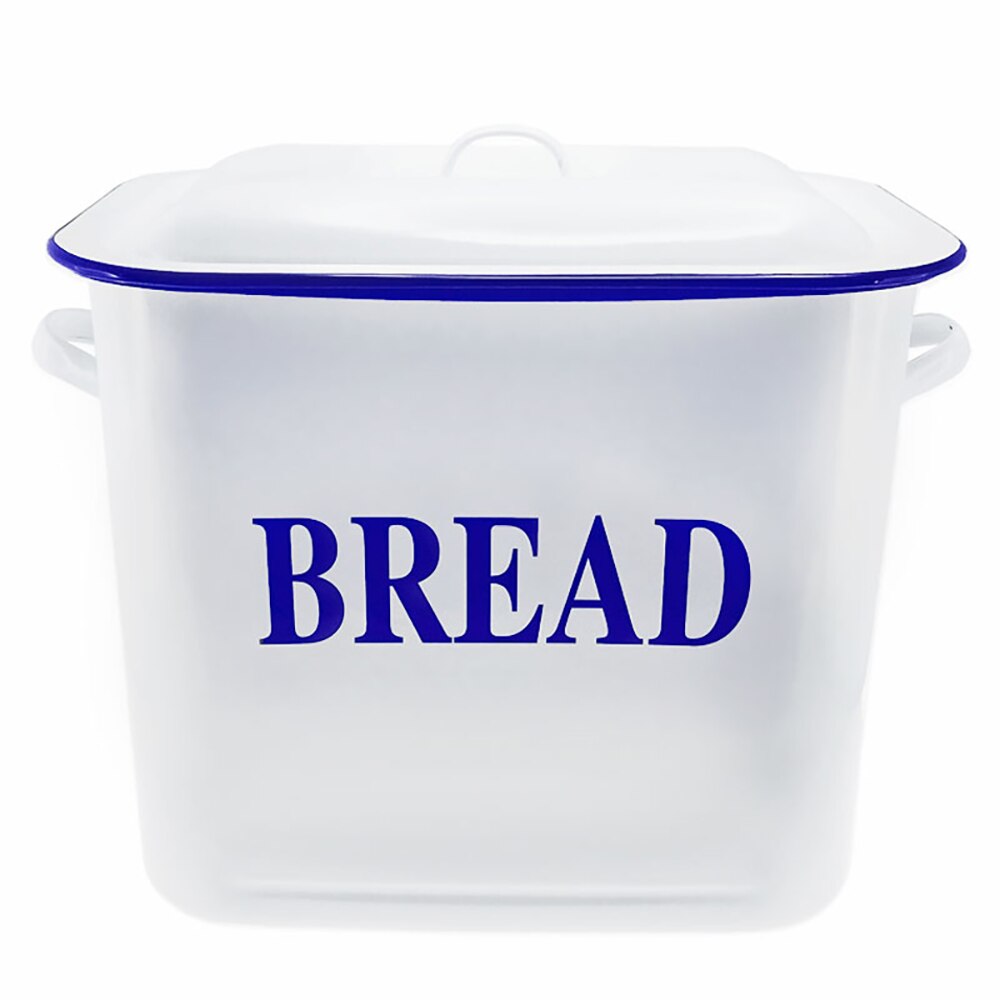 Falcon Enamel Bread Bin 29cm - White with Blue Rim