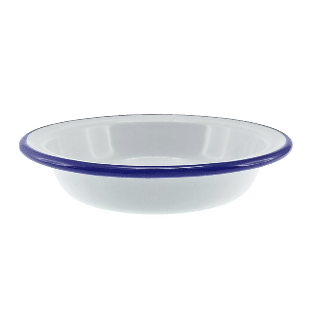 Falcon Enamel Round Pie Dish 14cm - White with Blue Rim