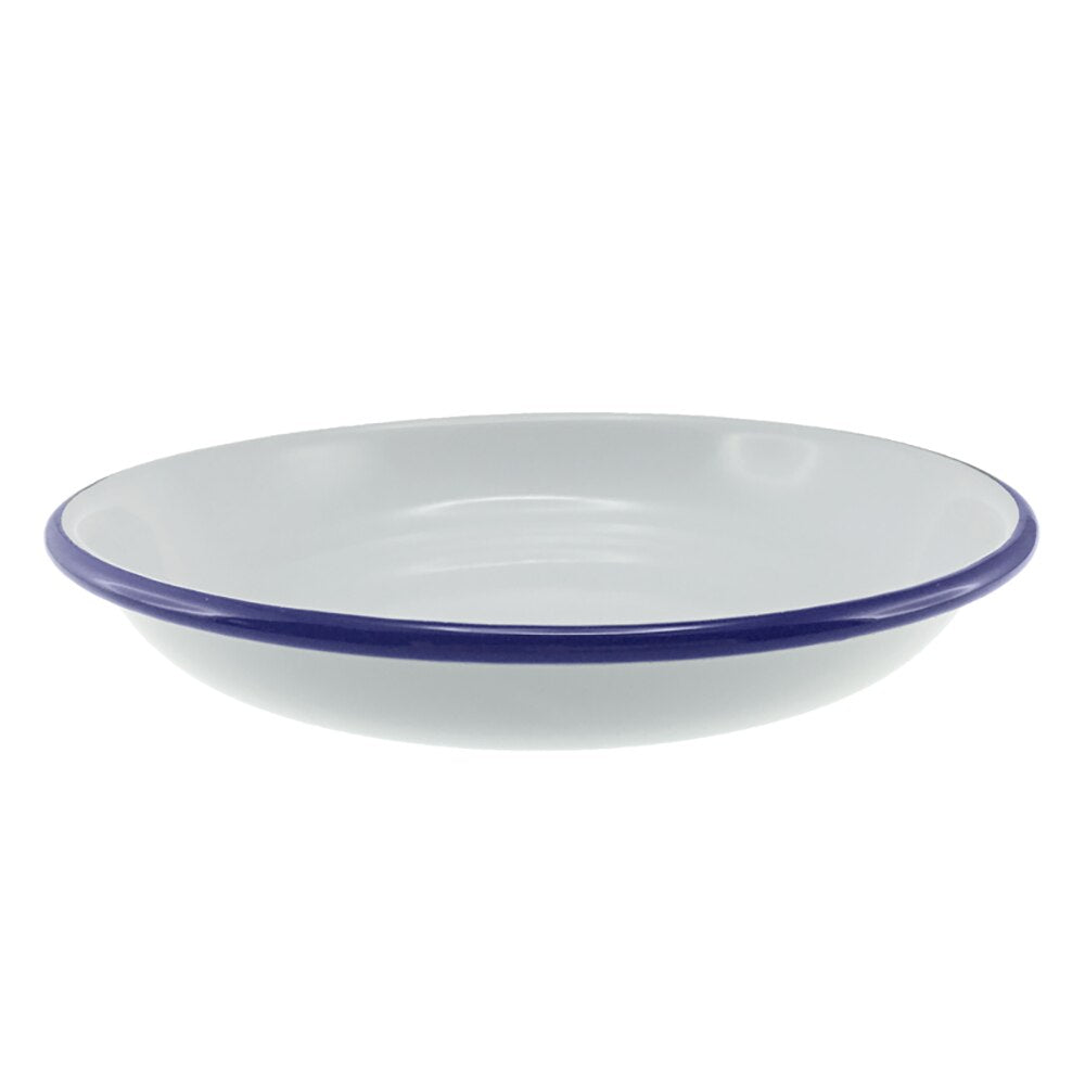Falcon Enamel Pasta Plate 20cm - White with Blue Rim