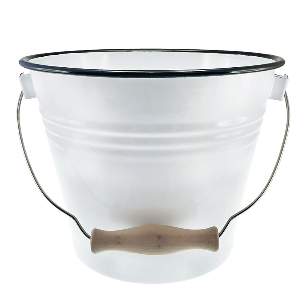Falcon Enamel Bucket with Lid 23cm (5L) - White with Black Rim