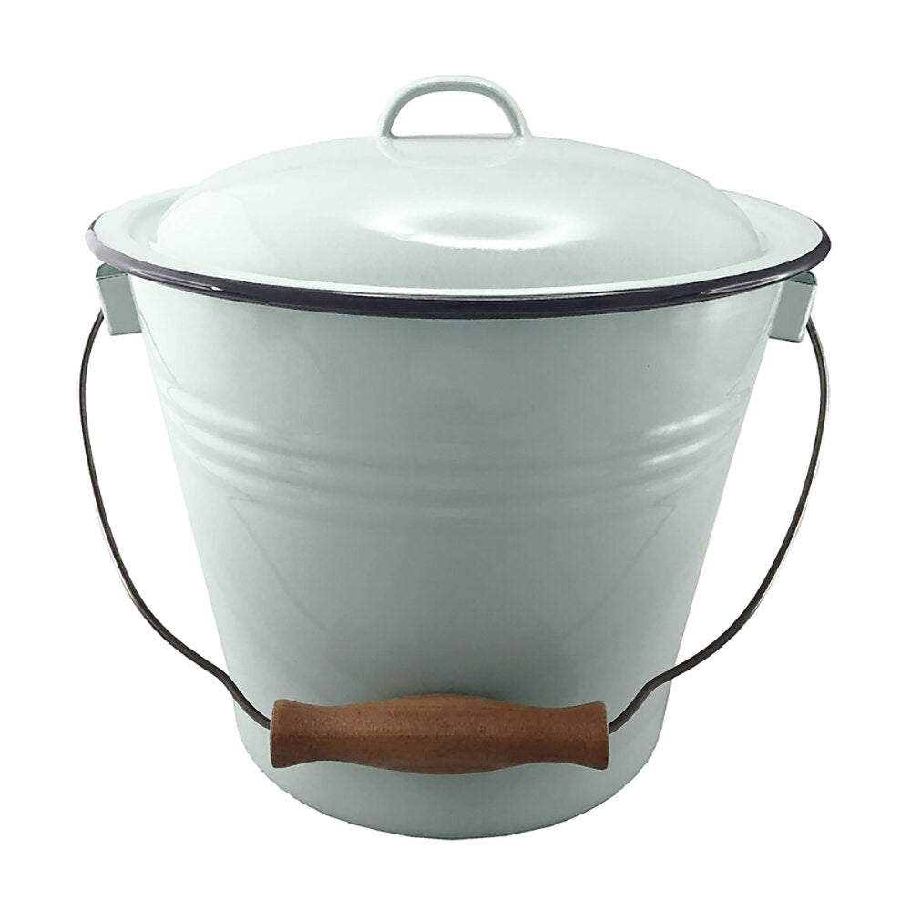 Falcon Enamel Bucket with Lid 23cm (5L) - Duck Egg Blue with Grey Rim