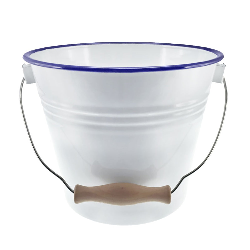 Falcon Enamel Bucket with Lid 23cm (5L) - White with Blue Rim