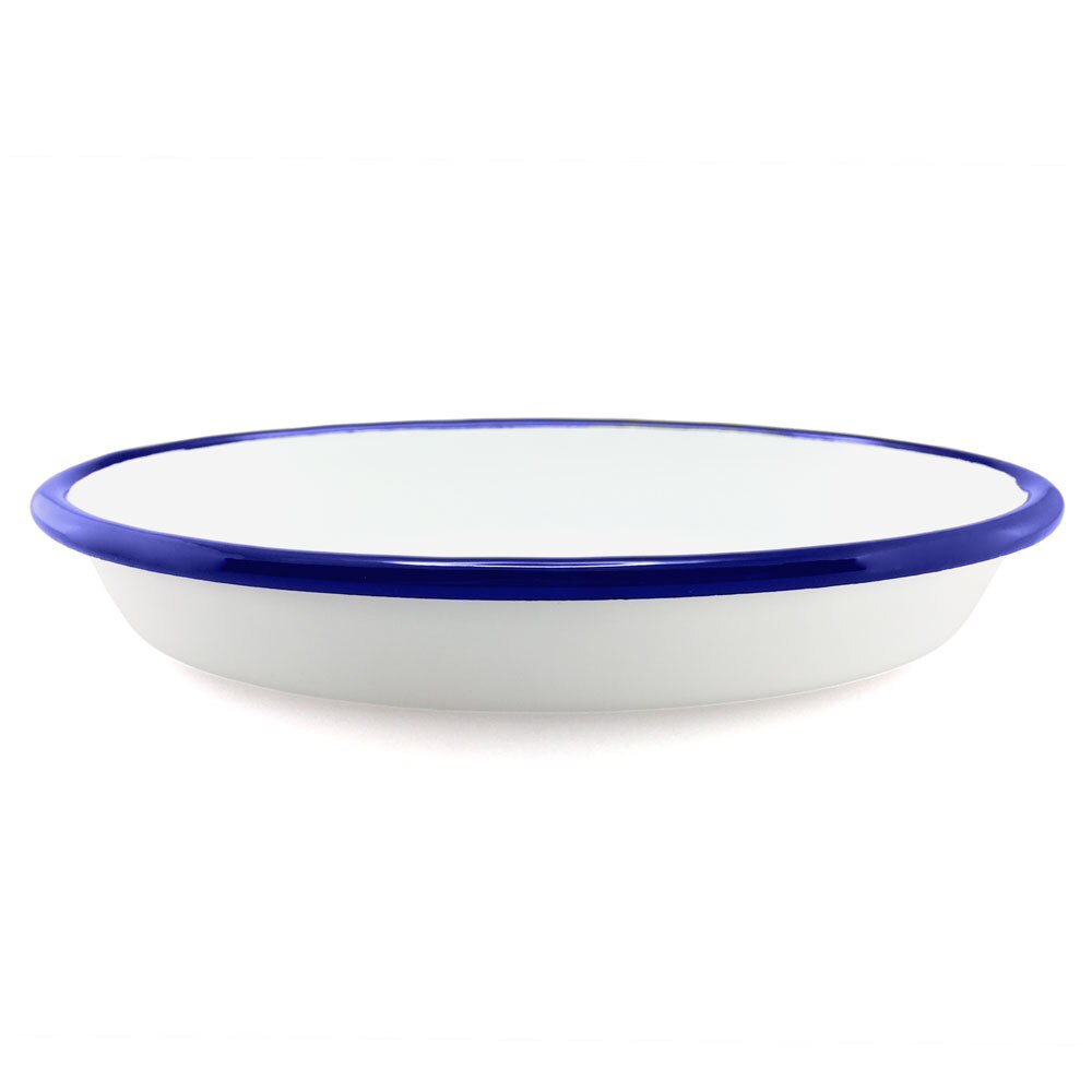 Falcon Enamel Oval Pie Dish 18cm - White with Blue Rim