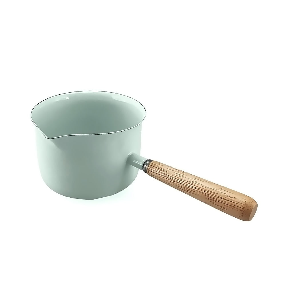 Falcon Enamel Butter Warmer with Wood Handle 650ml 11cm - Duck Egg Blue with Grey Rim