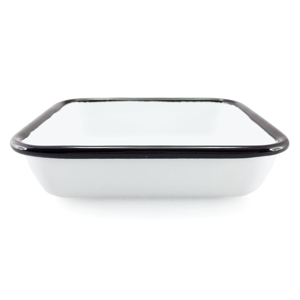 Falcon Enamel Square Dish 12cm - White with Black Rim