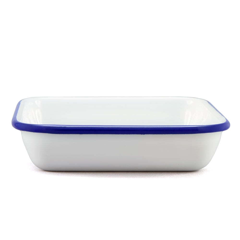 Falcon Enamel Square Dish 12cm - White with Blue Rim
