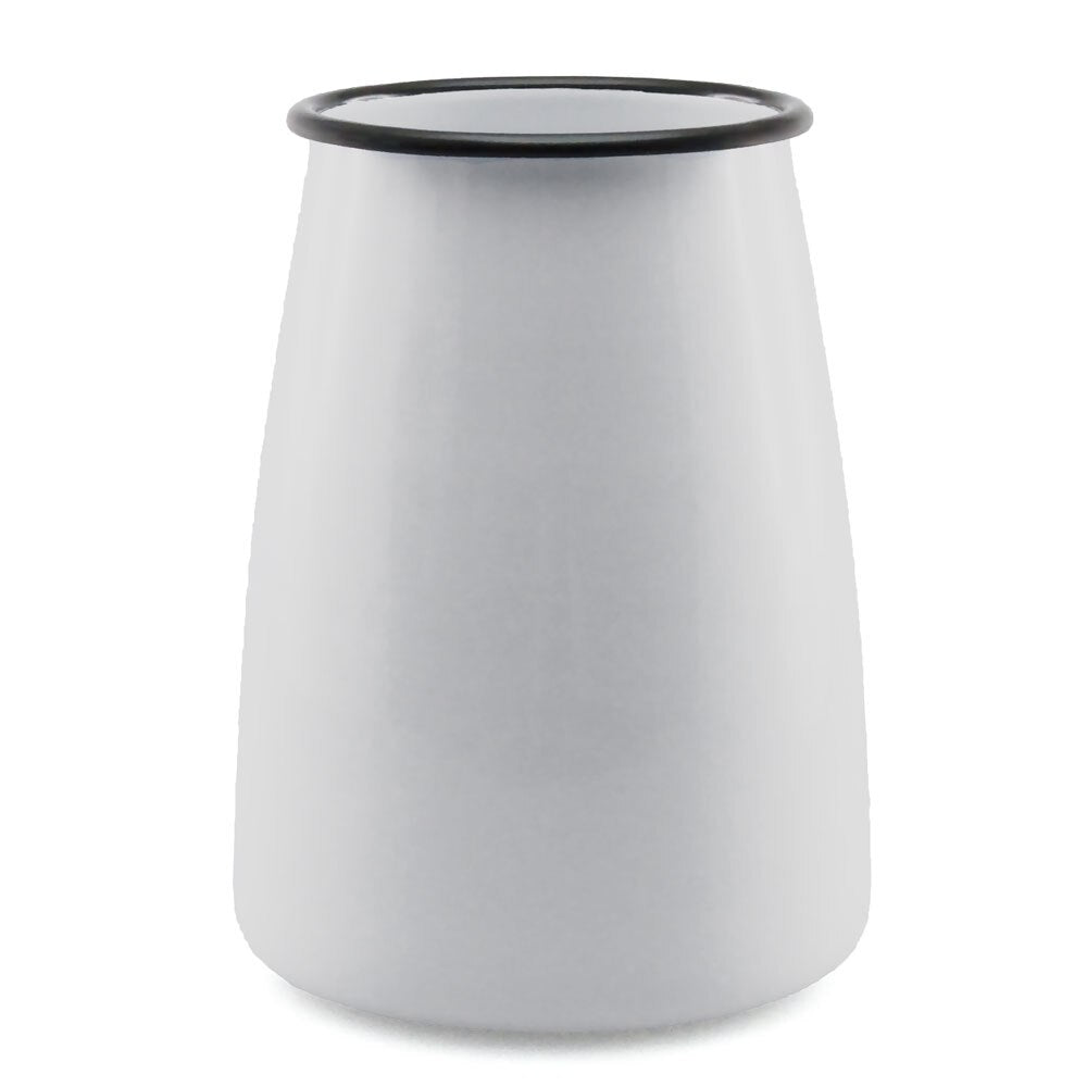 Falcon Enamel Utensil Holder/Vase 16cm - White with Black Rim