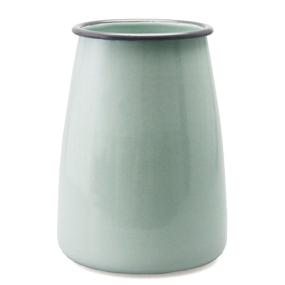 Falcon Enamel Utensil Holder/Vase 16cm - Duck Egg Blue with Grey Rim