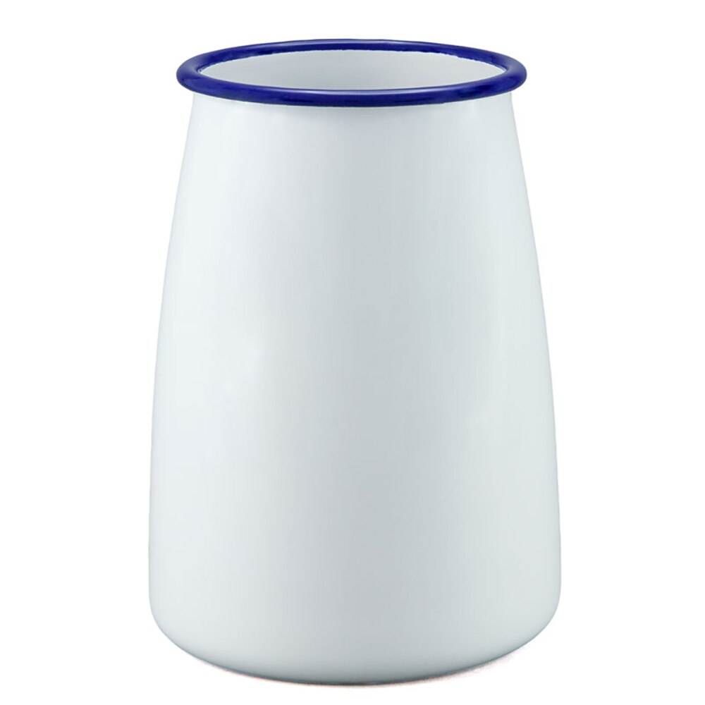 Falcon Enamel Utensil Holder/Vase 16cm - White with Blue Rim