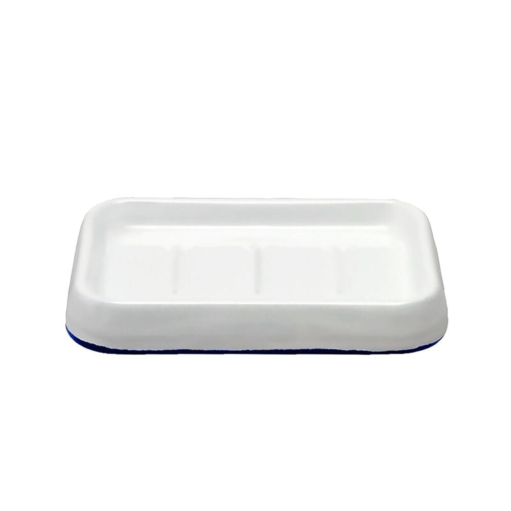 Falcon Enamel Soap Dish 13cm - White with Blue Rim