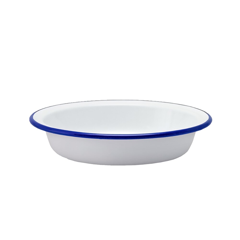 Falcon Enamel Deep Pie Dish/Milk Plate 18cm - White with Blue Rim