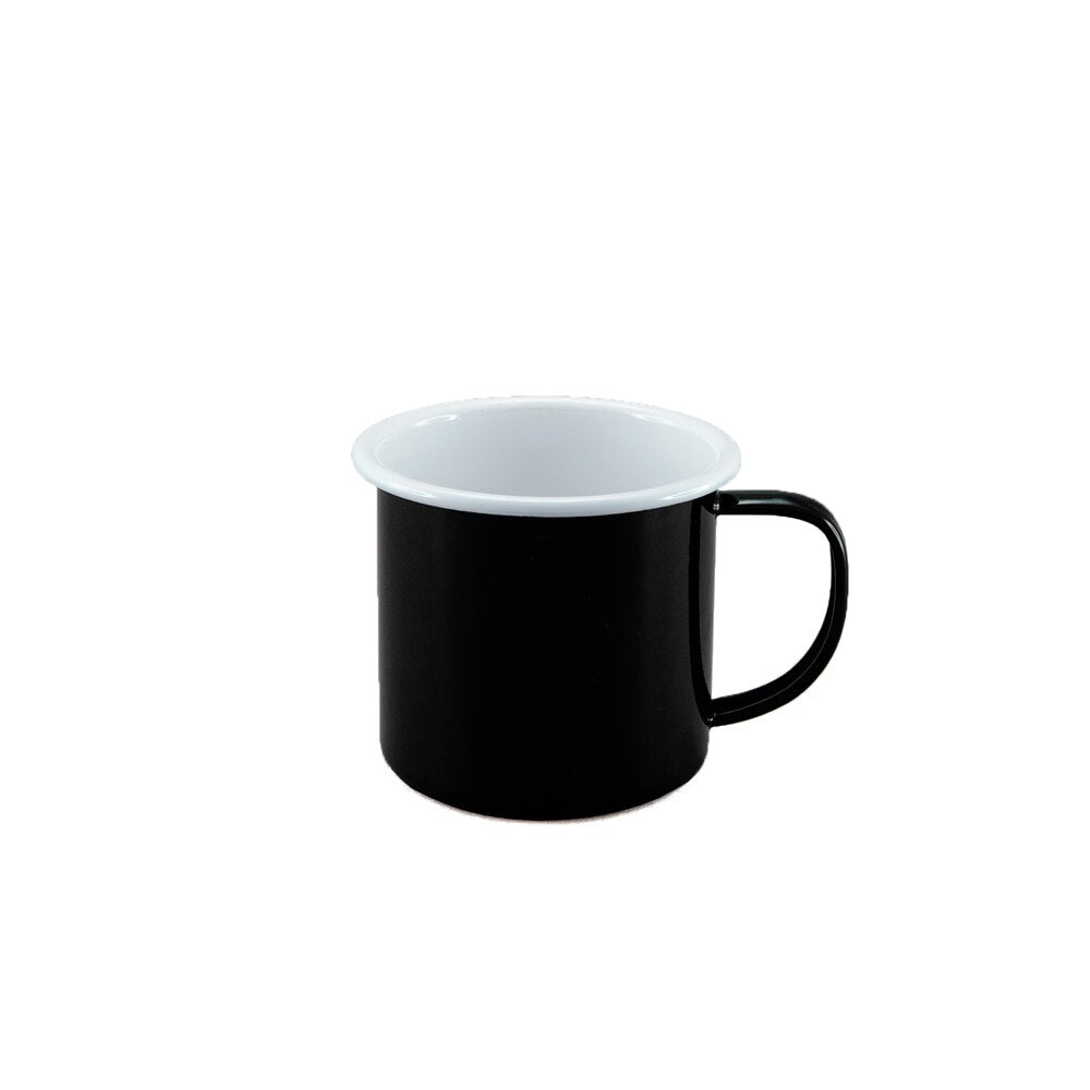 Falcon Enamel Mug 8cm (350ml) - Black with White (Deluxe 2-Tone)