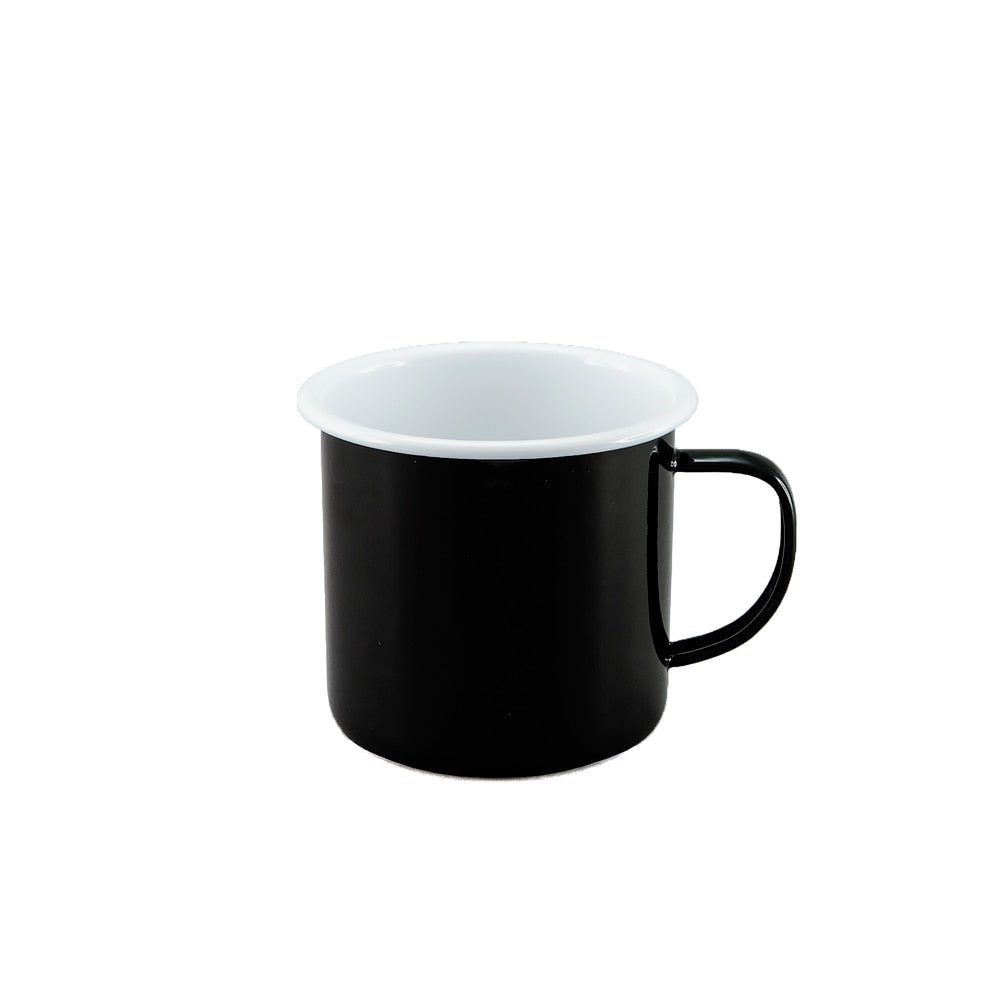 Falcon Enamel Mug 9cm (500ml) - Black with White (Deluxe 2-Tone)