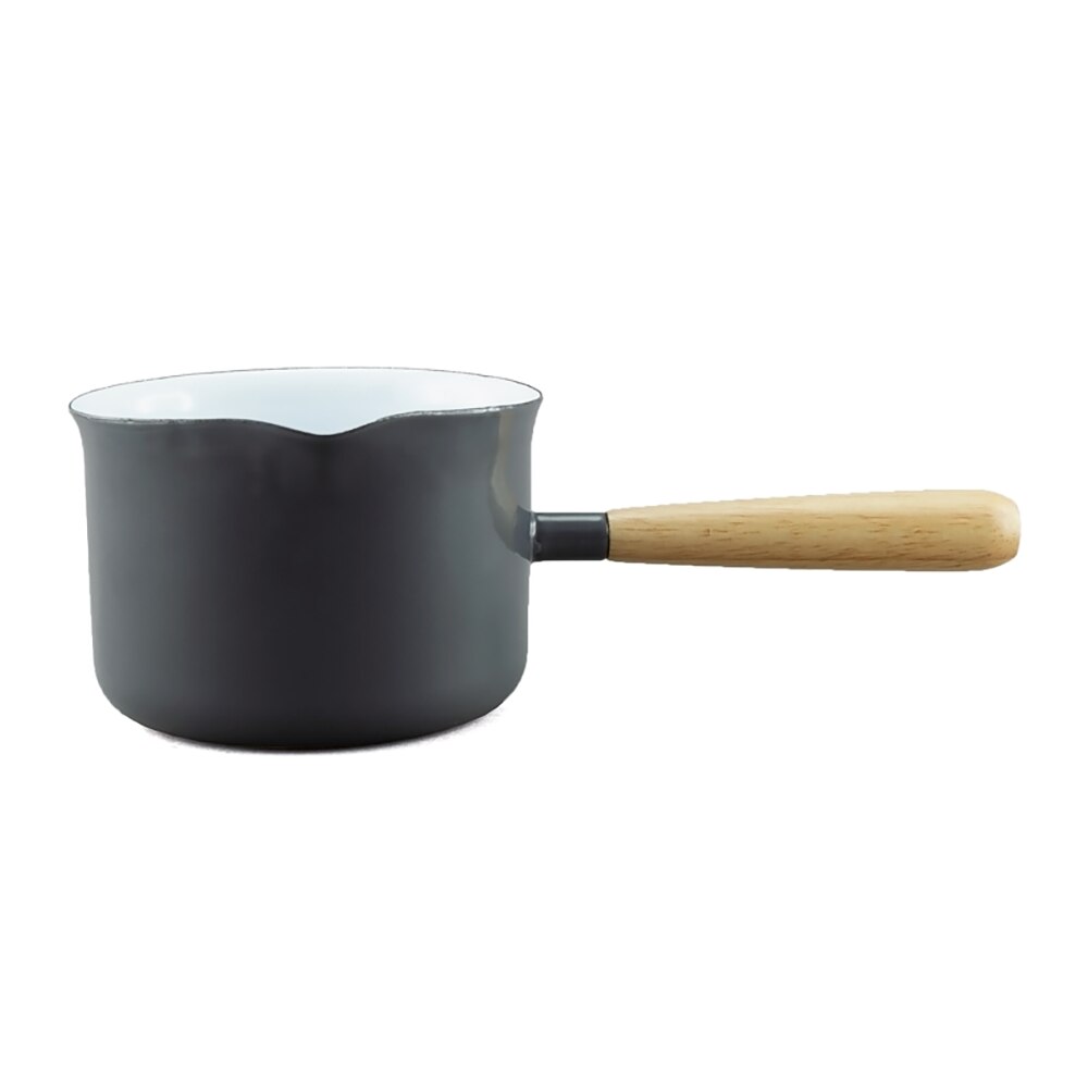Falcon Enamel Butter Warmer with Wood Handle 11cm (650ml) - Dark Grey with White (Deluxe 2-Tone)