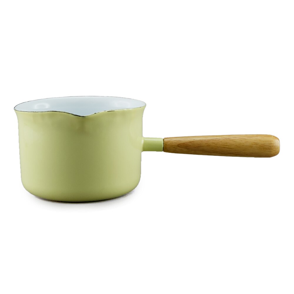 Falcon Enamel Butter Warmer with Wood Handle 11cm (650ml) - Yellow with White (Deluxe 2-Tone)