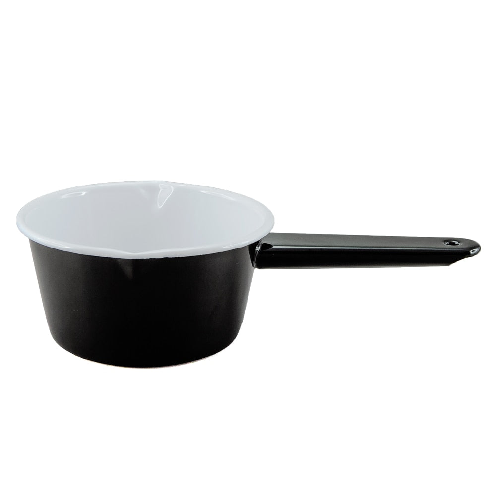 Falcon Enamel Milk Saucepan 14cm (850ml) - Black with White (Deluxe 2-Tone)