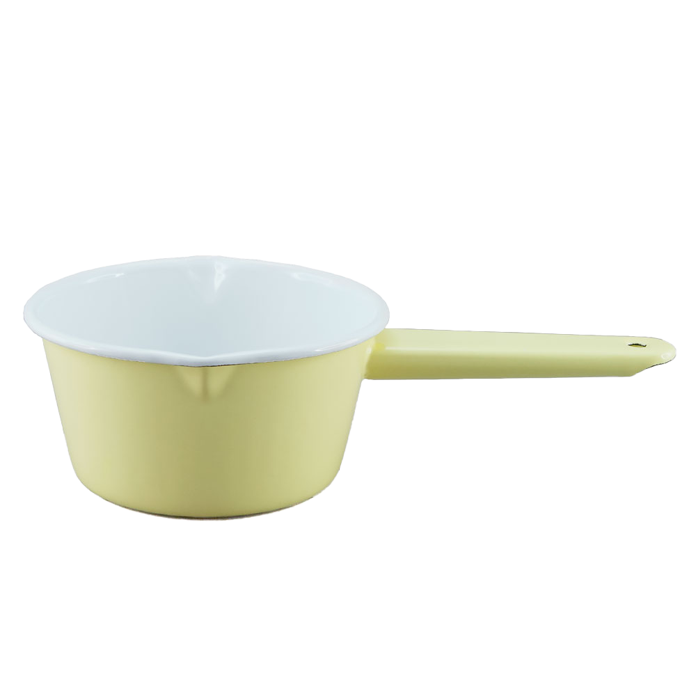 Falcon Enamel Milk Saucepan 14cm (850ml) - Yellow with White (Deluxe 2-Tone)